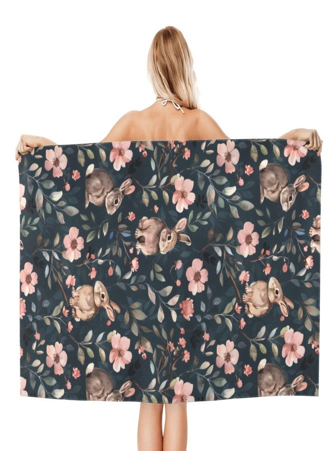 VODRM Bunny Retro Beach Towel,32x52in Microfiber Quick Dry Cute Rabbit Vintage Floral Flower Bath Towels,Soft Lightweight Oversized Sand Free,for Travel Pool Swimming Gym Decor,Gifts - Image 2
